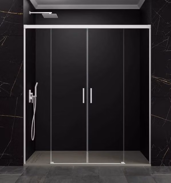 Box doccia rettangolare BASI BASIC 2 con 2 elementi fissi e 2 scorrevoli, L: 170 cm (90+90 cm), vetro trasparente e finitura bianco opaco