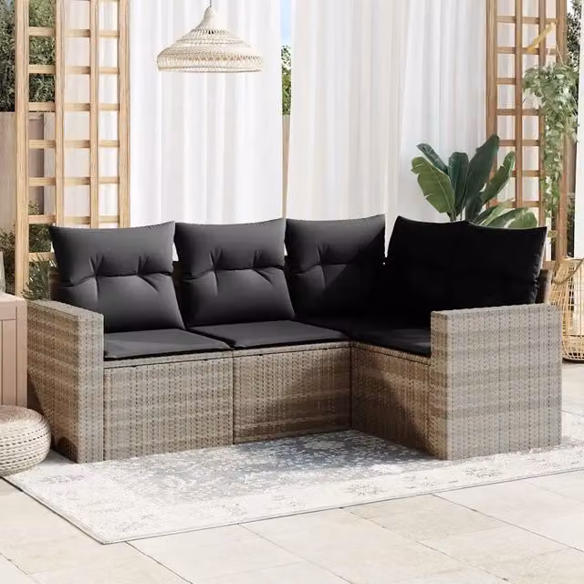 Set Divano da Giardino 4 pz con Cuscini-Sofa da Giardino-Divanetto da esterno Grigio Chiaro Polyrattan 189400