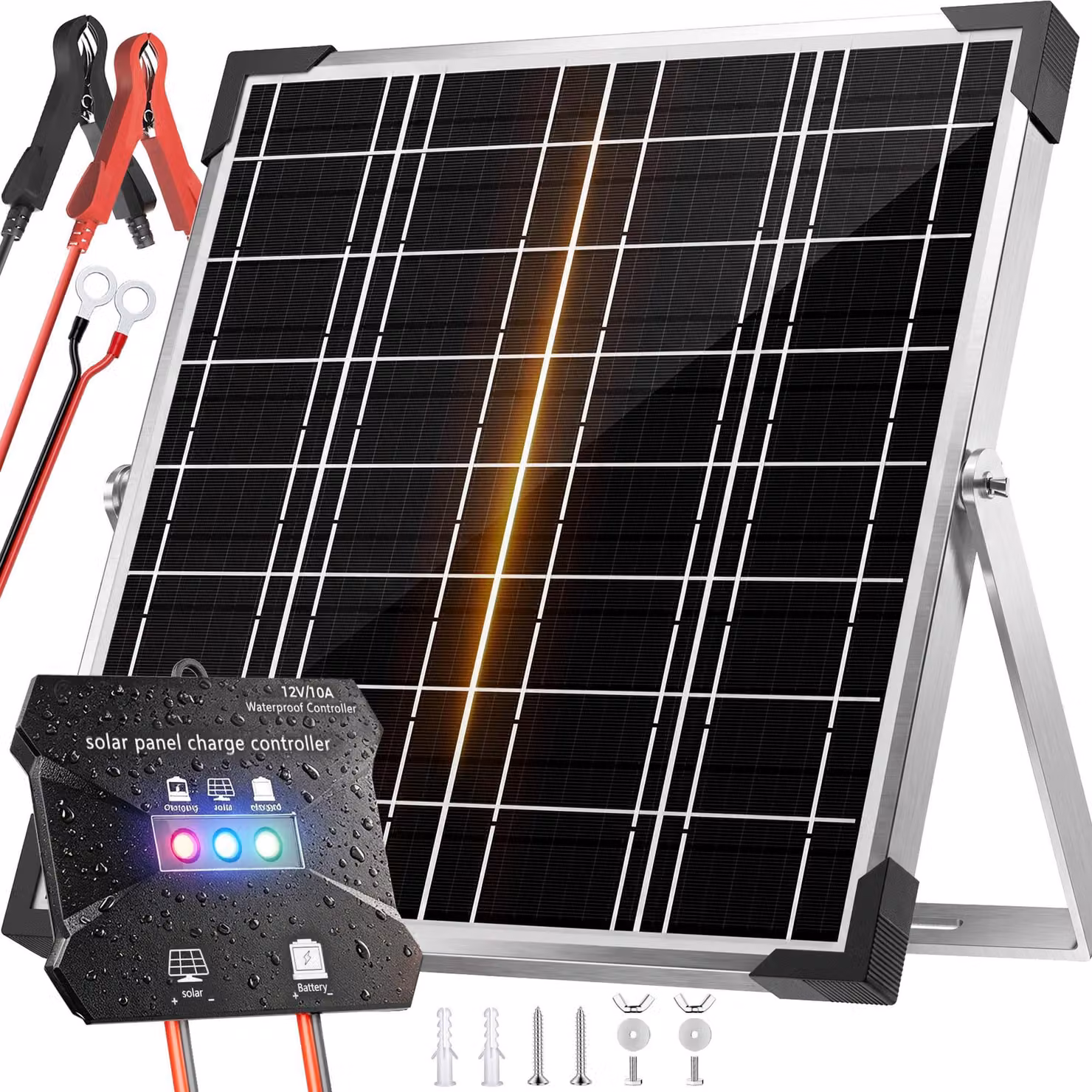 Kit pannello solare monocristallino da 20 W - 12 V - Telaio in alluminio
