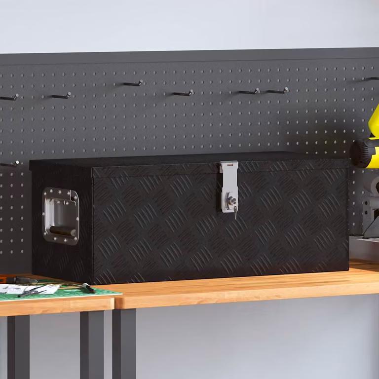 vidaXL Contenitore Portaoggetti in Metallo Nero con Maniglie L: 70 cm, P: 31 cm, H: 27 cm