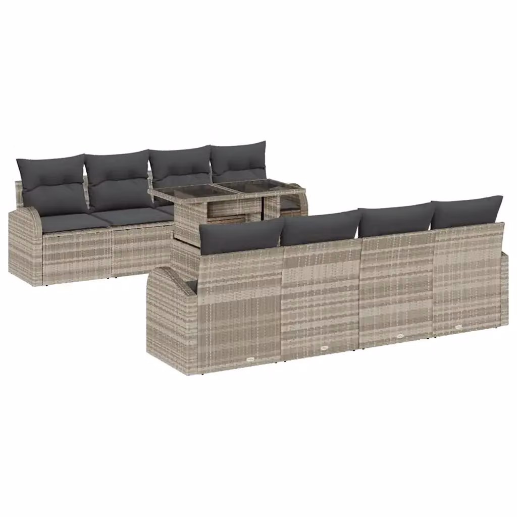 Set Divano da Giardino vidaXL 9 pz Grigio con Cuscini e Tavolino in Metallo – 2