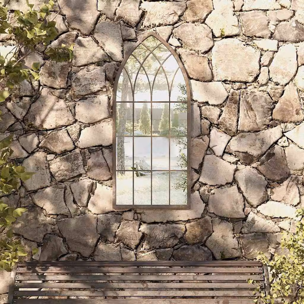 Specchio da giardino vidaXL in metallo e vetro, colore beige, da appendere al muro, L: 100 cm, H: 45 cm