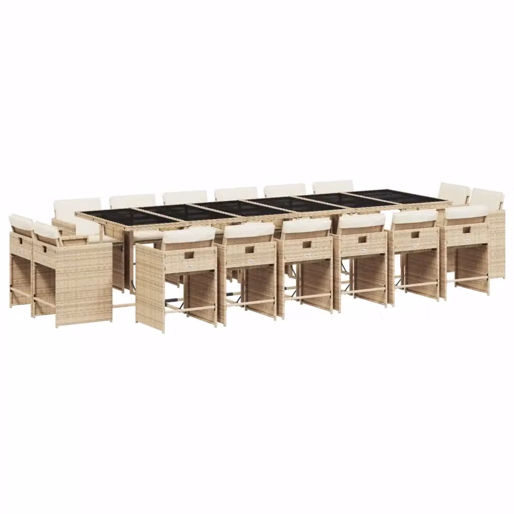 Set da pranzo da giardino vidaXL in polyrattan da 17 pezzi con cuscini beige e piano in vetro – 2