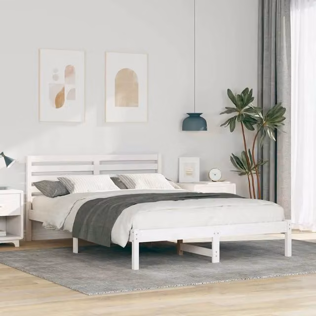 Struttura del letto moderna in pino massello bianco vidaXL L/P/H: 140 x 225,5 x 80,5 cm