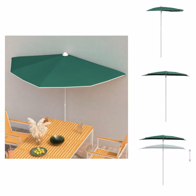 vidaXL Mezzo ombrellone con asta 180x90 cm Verde - Ombrelloni e tende da sole