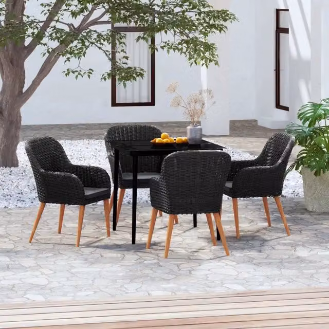 Set da Pranzo da Giardino 5 pz con Cuscini Nero 3099518