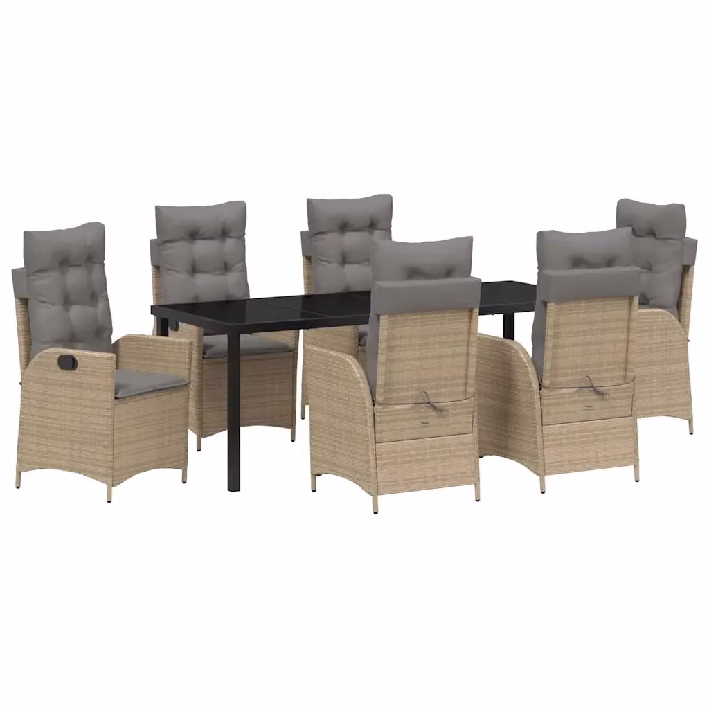 Set da pranzo per giardino e terrazzo vidaXL in polyrattan e vetro, 7 pezzi, beige e nero – 2