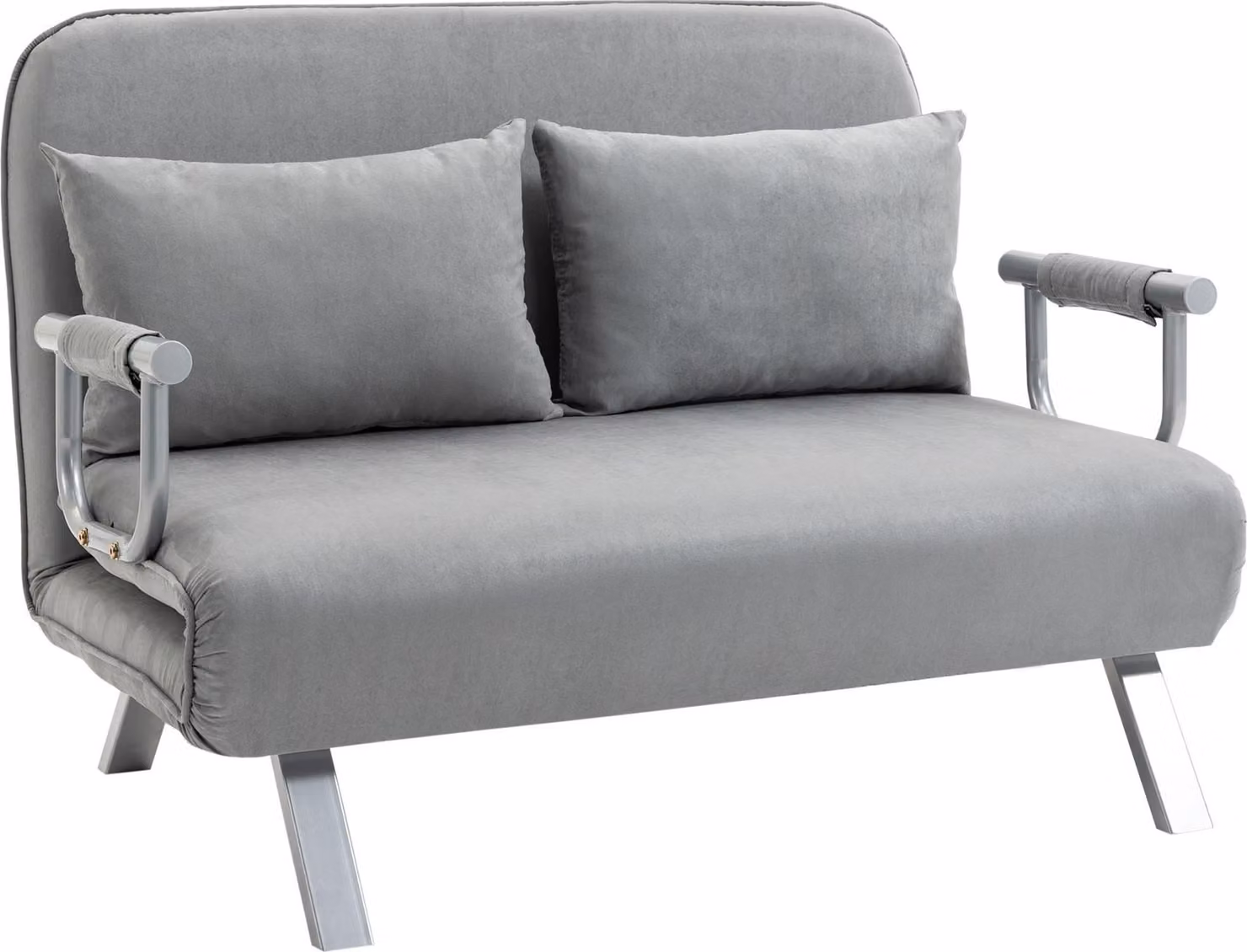 Divano letto Moonbite a due posti, con funzione letto, schienale regolabile in 5 posizioni, aspetto in pelle scamosciata, struttura in metallo, copripoltrona rimovibili, realizzato in poliestere, colore grigio chiaro