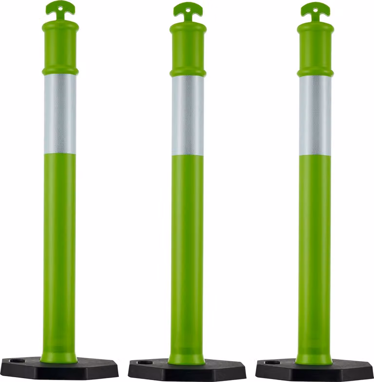 SucceBuy Set di 3 paletti delimitatori di traffico (114 cm) con base robusta e strisce riflettenti, paletti barriera per cantieri, parcheggi e controllo della folla, verde