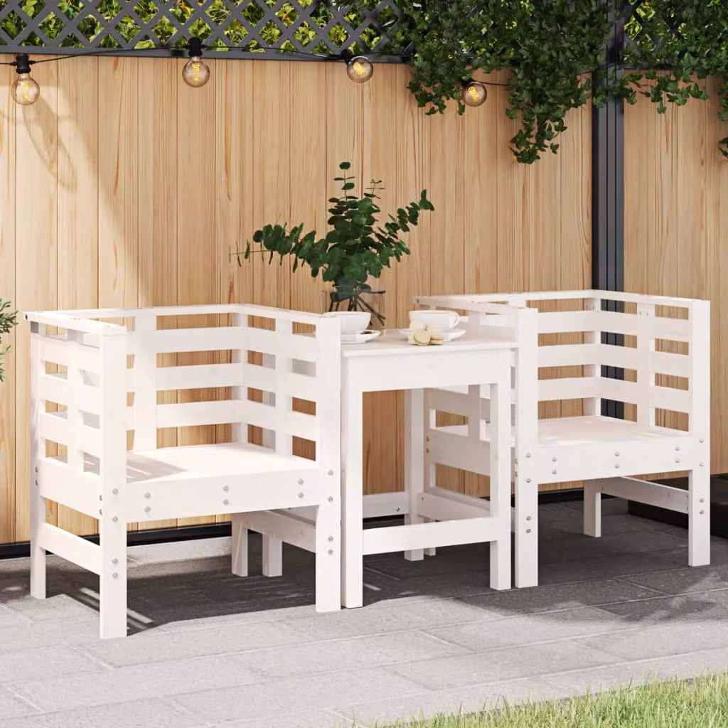 Set di 2 sedie da giardino vidaXL in legno di pino massello bianco con braccioli L: 61,5 cm, P: 53 cm, H: 71 cm
