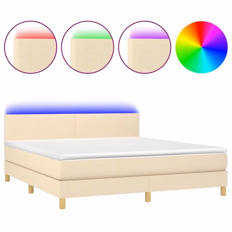 Letto a Molle con Materasso e LED Crema 160x200 cm in Tessuto