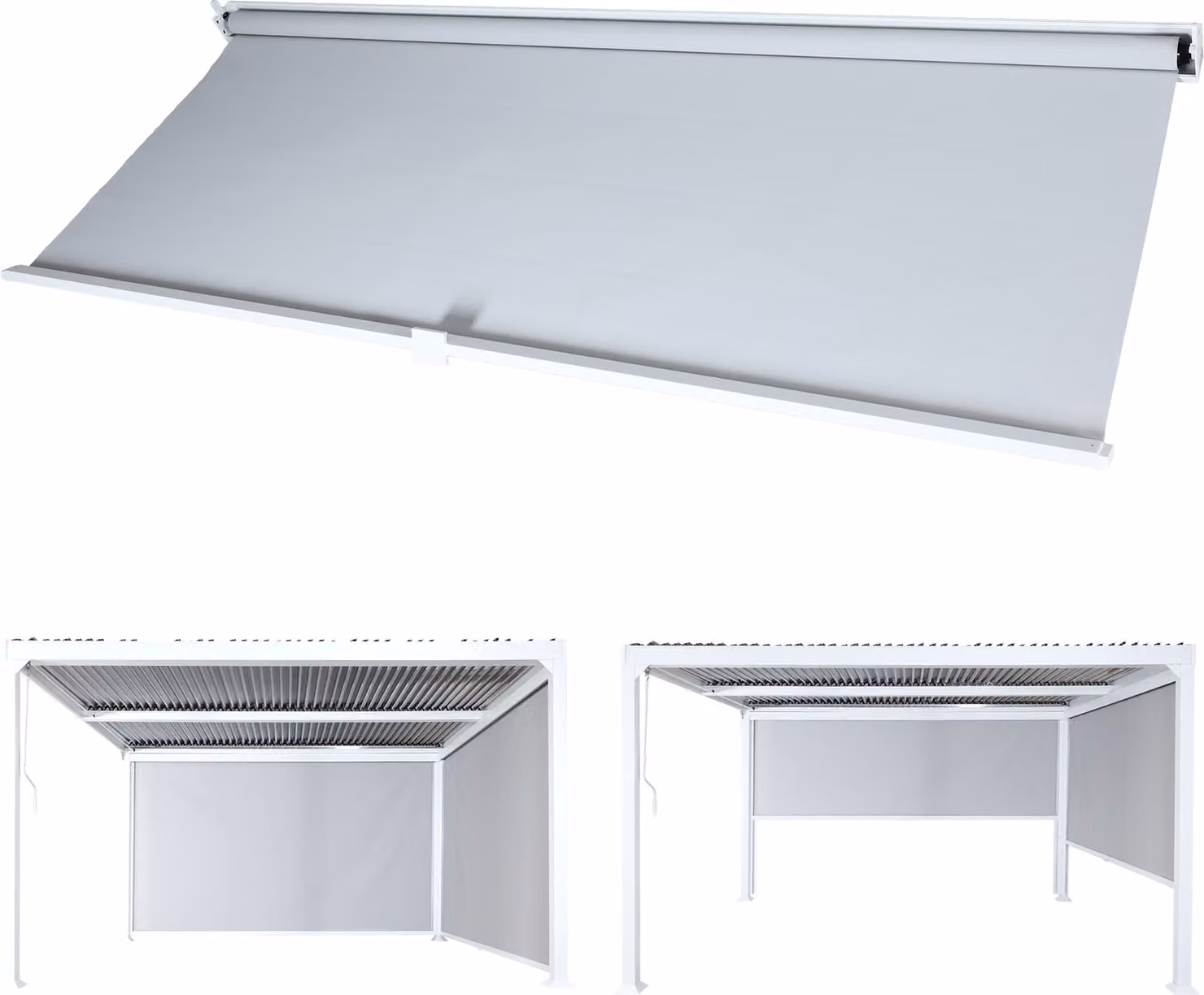 Parete laterale per pergola HWC-L41, parete laterale di ricambio per tenda a rullo a padiglione, tessuto/tessuto 3x3,7 m ~ bianco