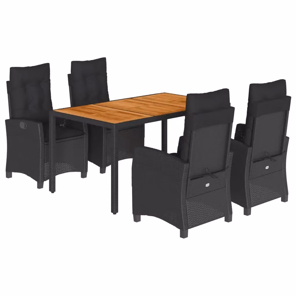 Set da pranzo da giardino moderno vidaXL in legno di acacia e polyrattan nero con 5 pezzi – 2