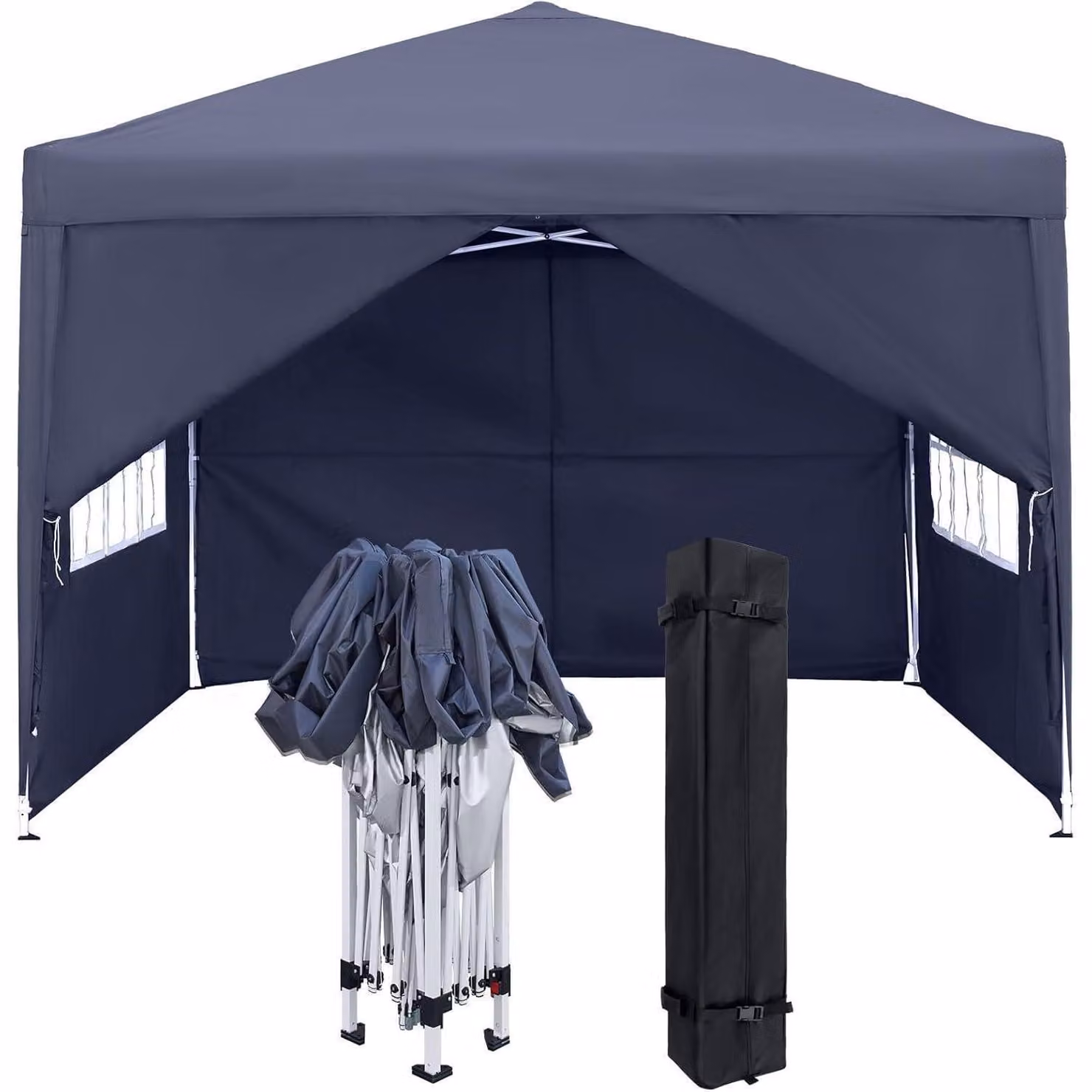 Gazebo da esterno di 2,5x2,5 metri, con pannelli laterali e finestre, colore antracite, realizzato in poliestere impermeabile e con protezione UV