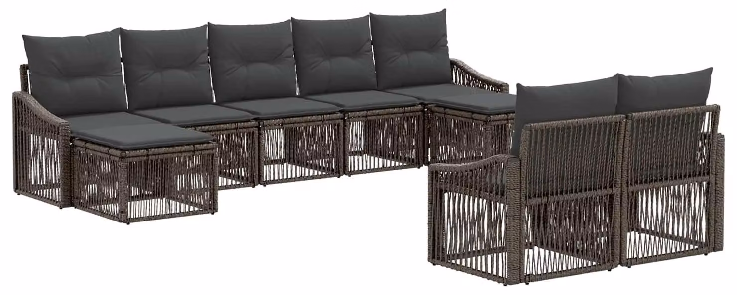 Set di divani da giardino, 9 pezzi, colore grigio, in rattan sintetico