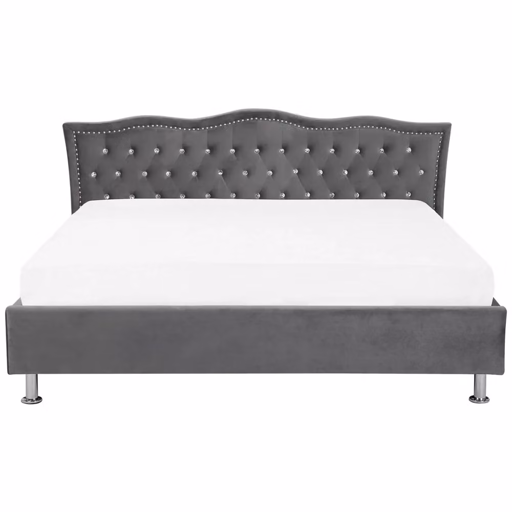 Letto Beliani con base contenitore lift up, cornice imbottita in velluto grigio, L/P/H: 180 x 200 x 103 cm – 2