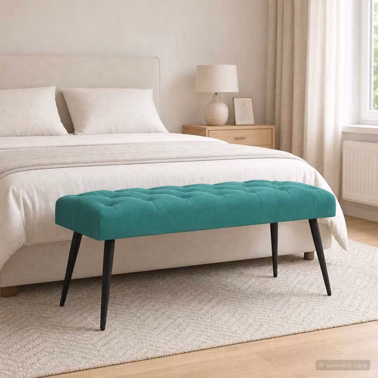 Panchina moderna vidaXL in velluto turchese con bottoni imbottiti L: 110 cm, P: 40 cm, H: 46 cm