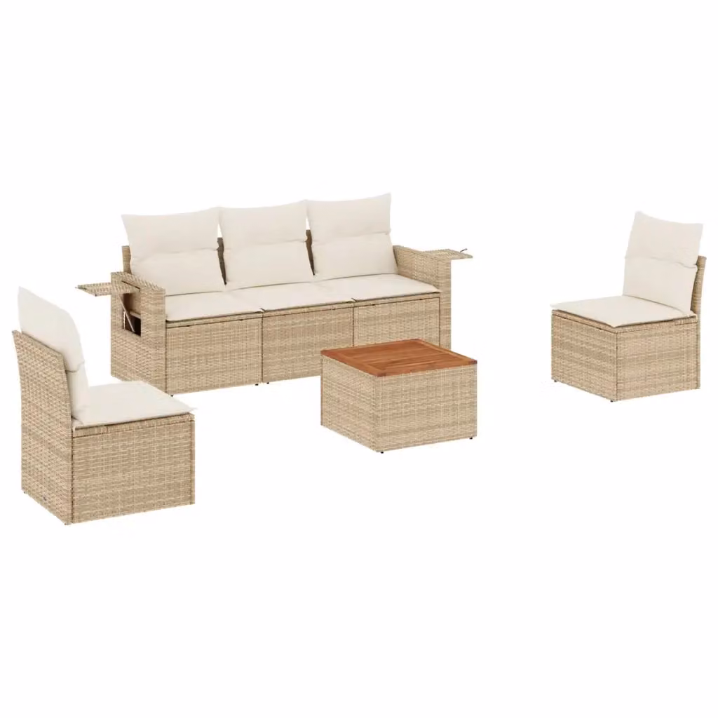 Set Divano da Giardino vidaXL 6 pz in Polyrattan con Cuscini Beige e Tavolino da Esterno – 2