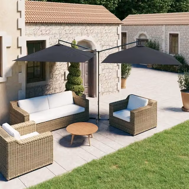 Ombrellone Doppio Cantilever Videx con Palo in Acciaio e Tessuto in Poliestere Antracite L: 600 cm, H: 260 cm