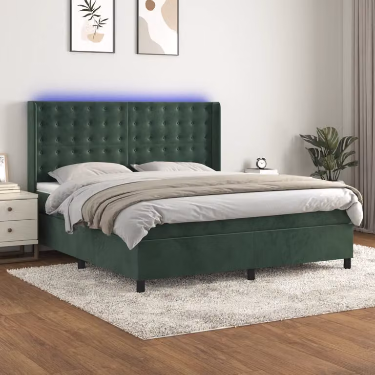 Maison Exclusive - Letto boxspring con materasso e LED verde scuro 180x200 cm velluto