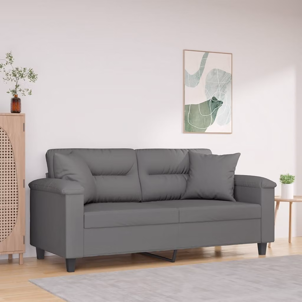 Divano 2 Posti Moderno vidaXL in Microfibra Grigio con Cuscini e Struttura in Metallo L/P/H: 140 x 190 x 80 cm