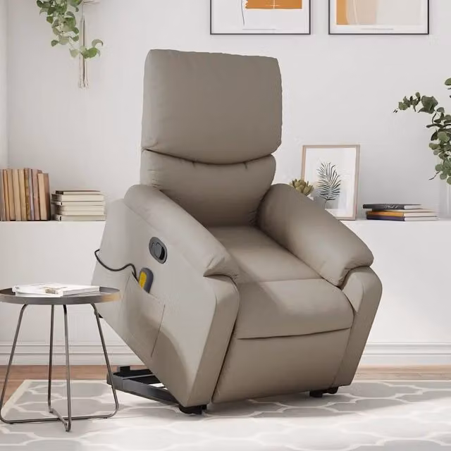 Divano Sedia-Poltrona Alzapersone Massaggi Reclinabile Cappuccino Similpelle 702036