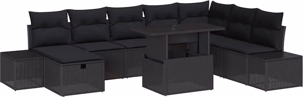 Set Divano da Giardino 11 pcs Nero Poly Rattan
