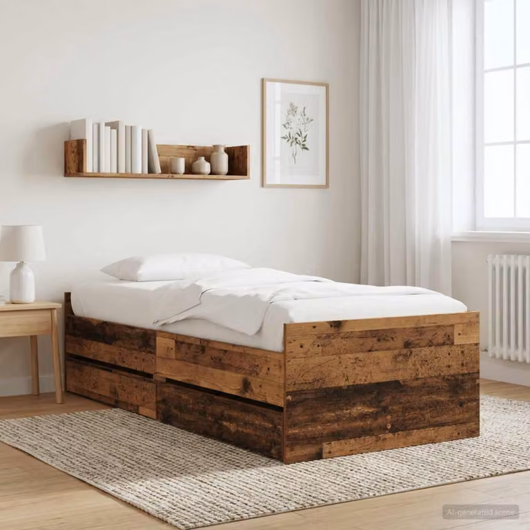 Struttura letto con cassetto vidaXL in pino massello color marrone antico stile rustico