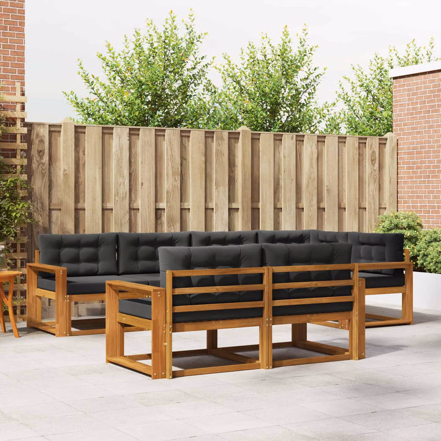 Set di divani da esterno vidaXL a forma di U in legno di acacia con cuscini, 8 pezzi, colore marrone e antracite