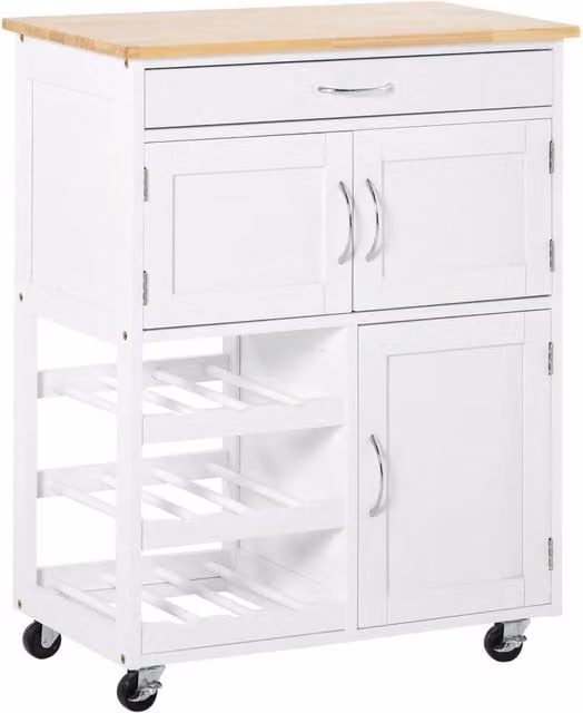 EasyComfort Carrello Cucina Salvaspazio con Portabottiglie, 3 Ante, Cassetto e 4 Ruote, L/P/H: 67 x 37 x 87 cm, Bianco e Rovere – 1