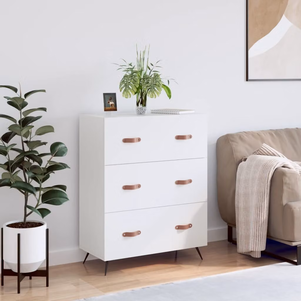 Cassettiera bianca vidaXL in legno e metallo L: 69,5 cm, P: 34 cm, H: 90 cm