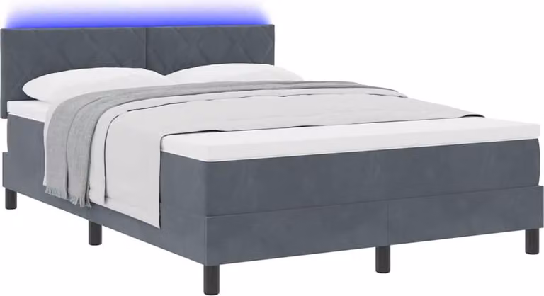 Letto a Sorgente LED con led Grigio scuro 140 x 200 cm Velluto