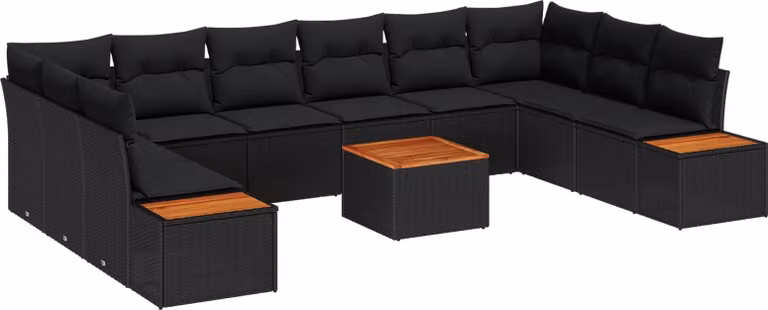 Set Divano da Giardino con cuscino 11 pcs Nero Poly Rattan