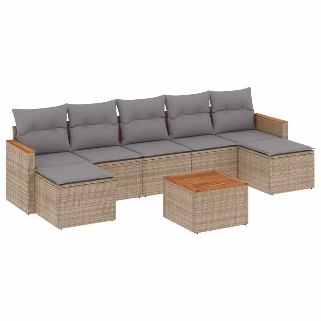 vidaXL Set Divano da Giardino 8 pz in Polyrattan con Cuscini Beige e Tavolino da Esterno – 2