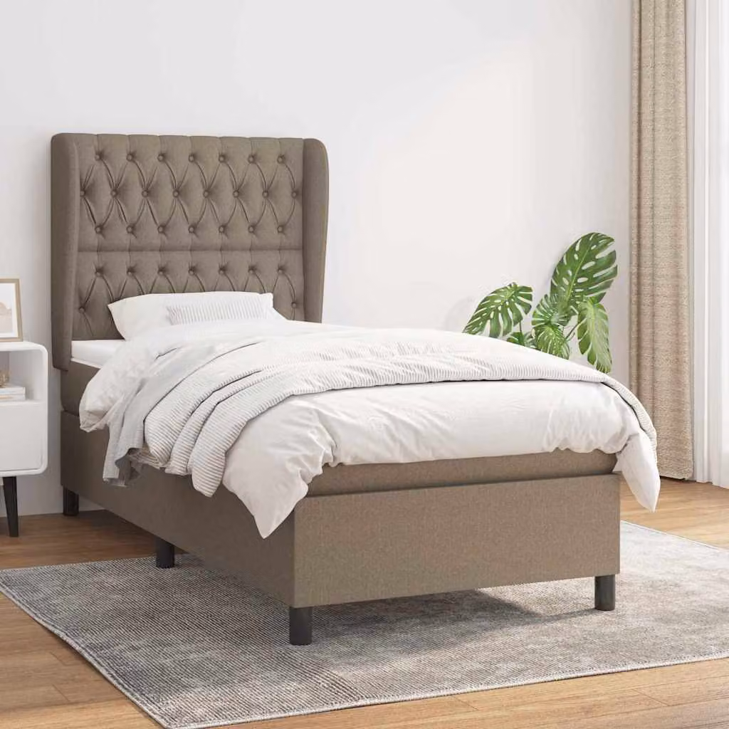 vidaXL Giroletto a Molle con Materasso in Tessuto Beige e Bianco, L/P/H: 90 x 190 cm – 1