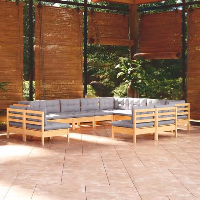 Set di Divani da Giardino a L vidaXL in Legno di Pino con Cuscini Grigi