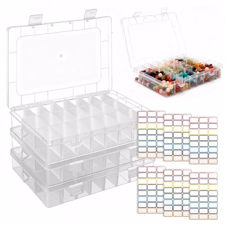 Set di 3 scatole di plastica per la conservazione con 24 scomparti