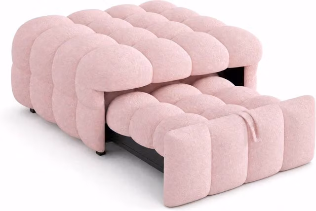 Pouf letto singolo 2 in 1 trasformabile 183x76x42 cm in tessuto bouclé rosa