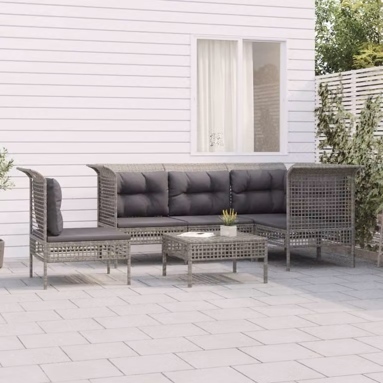 Maison Exclusive - Set Divani da Giardino 6 pz con Cuscini in Polyrattan Grigio