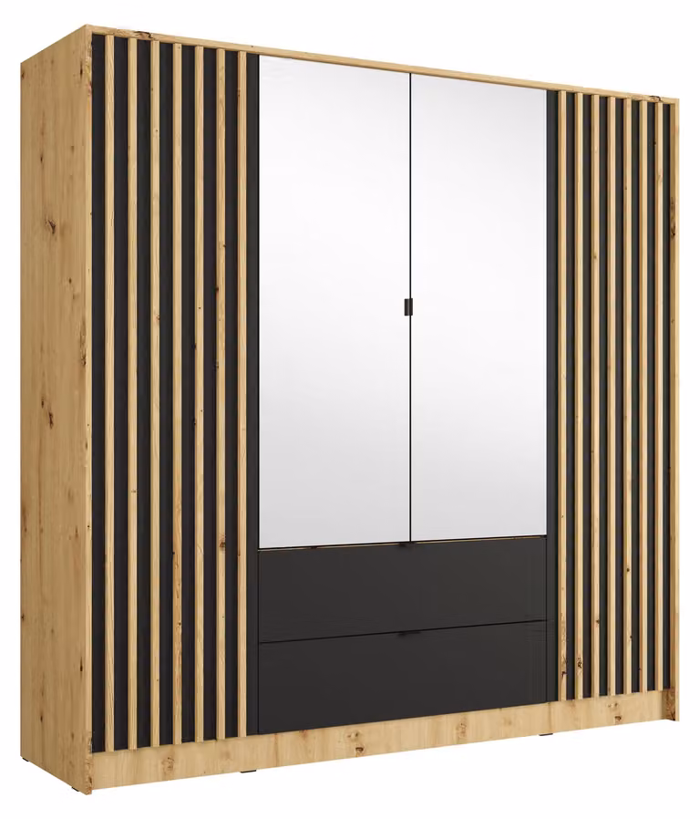 raumhirsch, armadio in legno di quercia "Artisan", finitura nero "Onyx", dimensioni 200/200,5/54,5