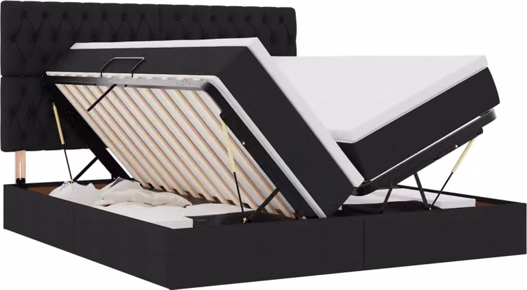 Letto con Contenitore con testiera Nero 200 x 200 cm Tessuto