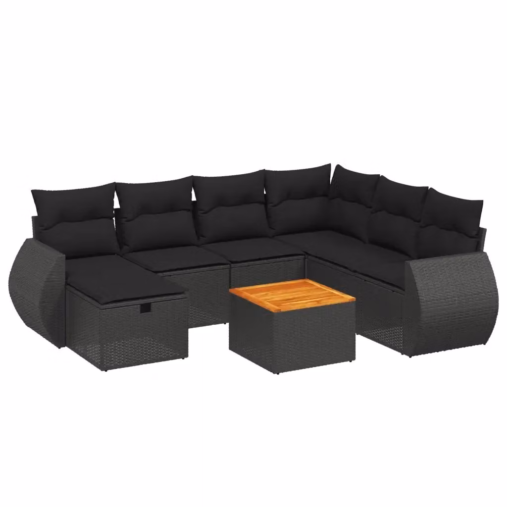vidaXL Set Divani da Giardino a L con Cuscini 8 pz Nero in Polyrattan e Acciaio – 2