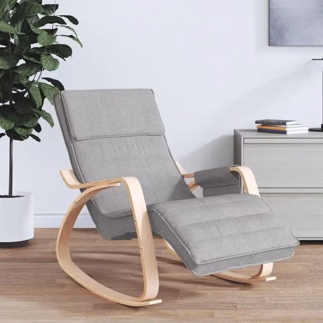 Sedia a Dondolo vidaXL in Tessuto Grigio con Struttura in Legno di Betulla – 1