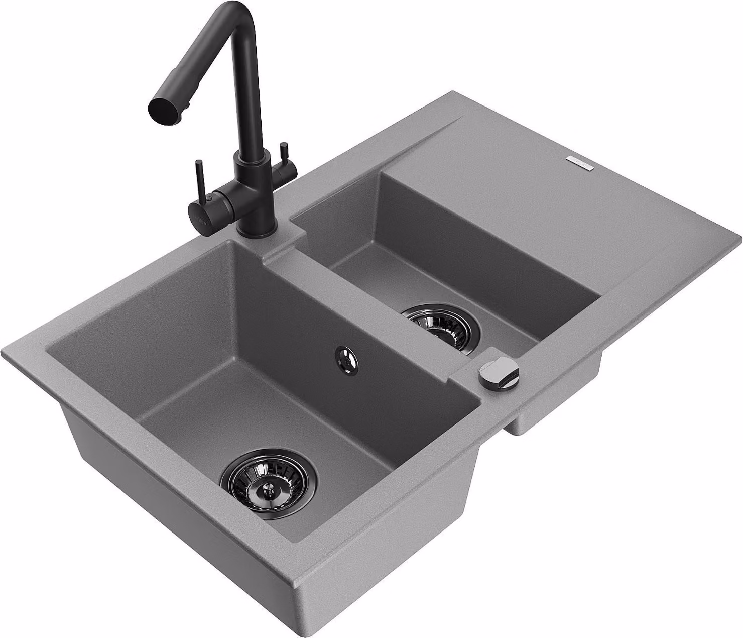 Mexen Gaspar lavello in granito 1,5 vasche con scolapiatti e rubinetto cucina Duero, grigio - 6507-71-671600-70-B