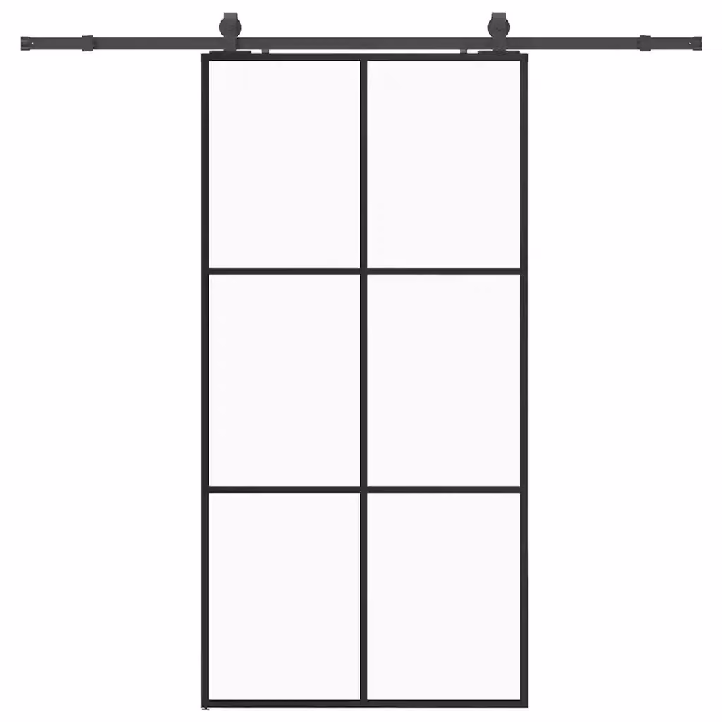 Porta Scorrevole Moderna vidaXL in Vetro Trasparente e Alluminio con Ferramenta Nera L: 102 cm, H: 205 cm – 2