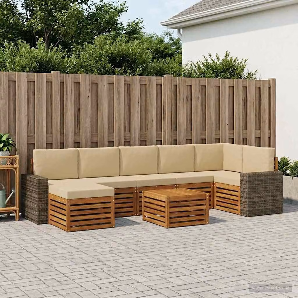 Set di divani da esterno vidaXL 8 pz a forma di L in legno di acacia con cuscini beige e marrone