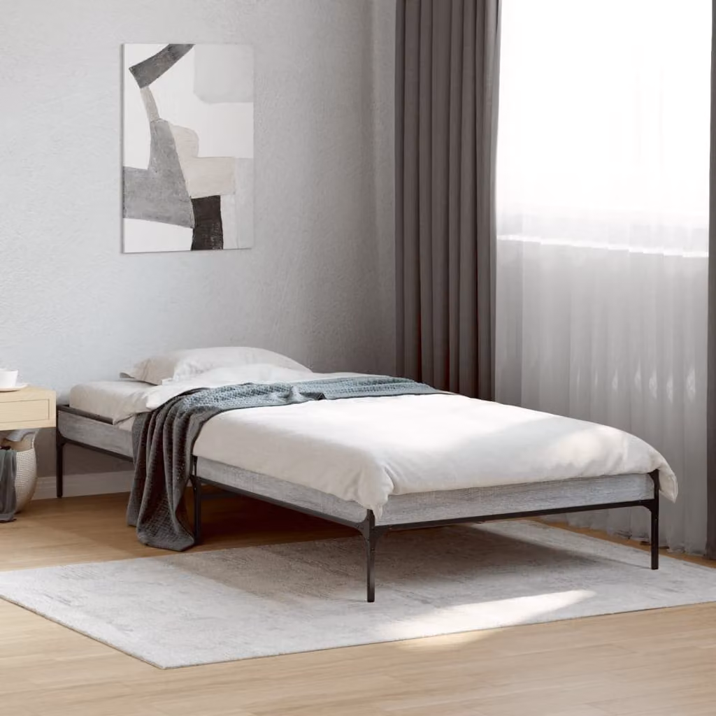 Giroletto vidaXL in legno multistrato e metallo, Grigio Sonoma e Bianco, 90 x 200 cm