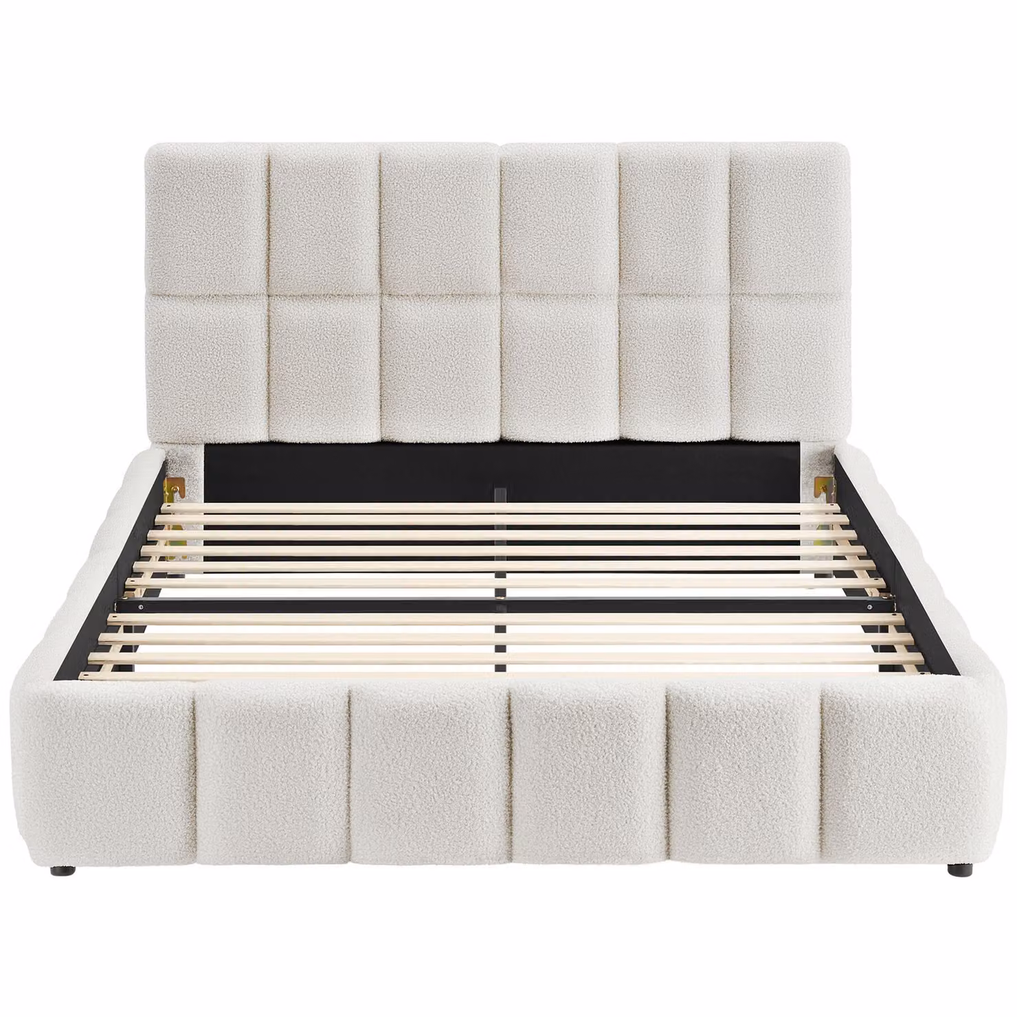 Letto imbottito Shirley tectake con rete a doghe, colore beige e bianco, L/P/H: 200 x 140 x 93 cm – 3