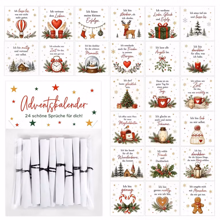 Calendario dell'Avvento 2026, 24 cartoncini, 7x7 cm, kit fai-da-te, acquerelli