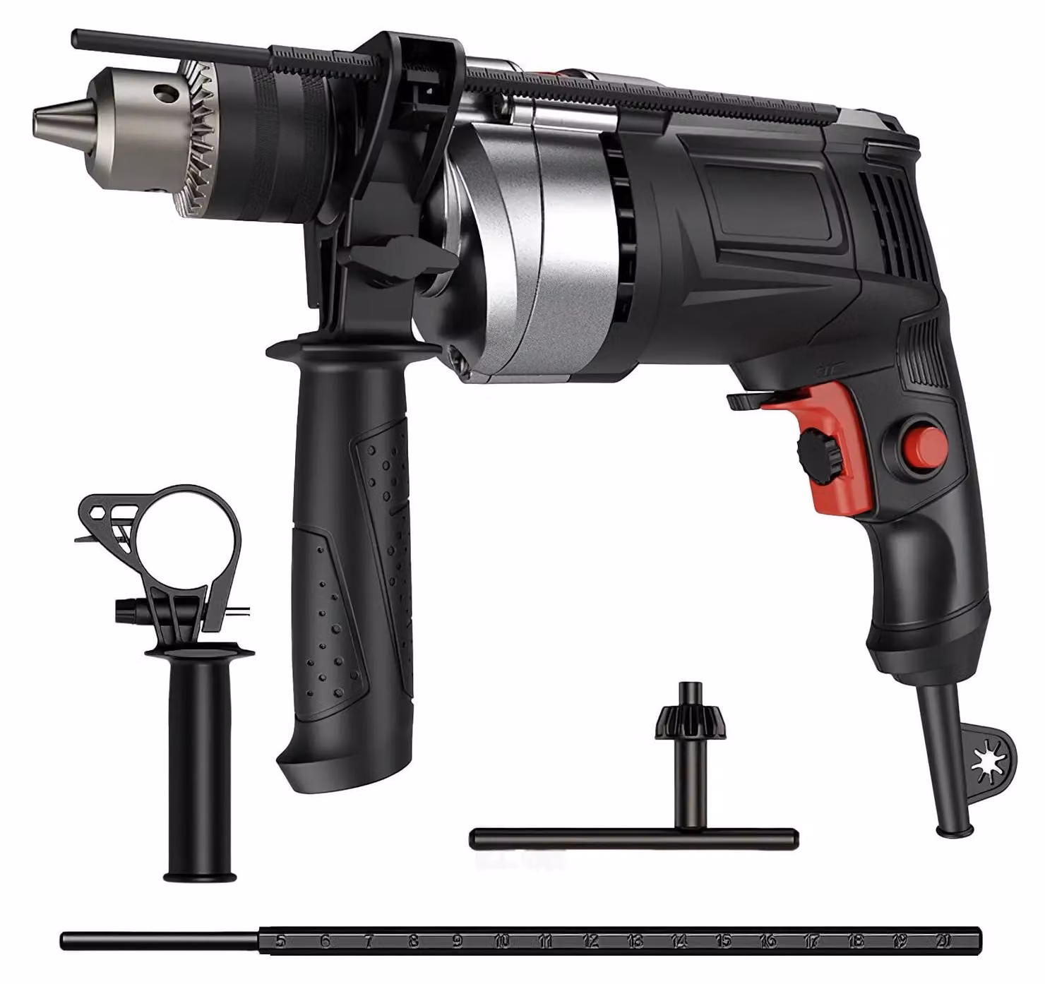 Trapano avvitatore a percussione, doppia funzionalità, regolatore di velocità variabile, colore nero, conforme agli standard UE